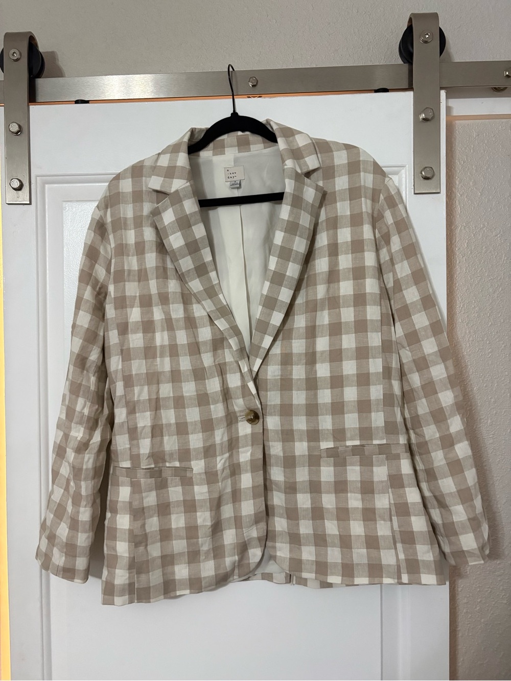 a new day Beige and White Gingham Single-Button Blazer